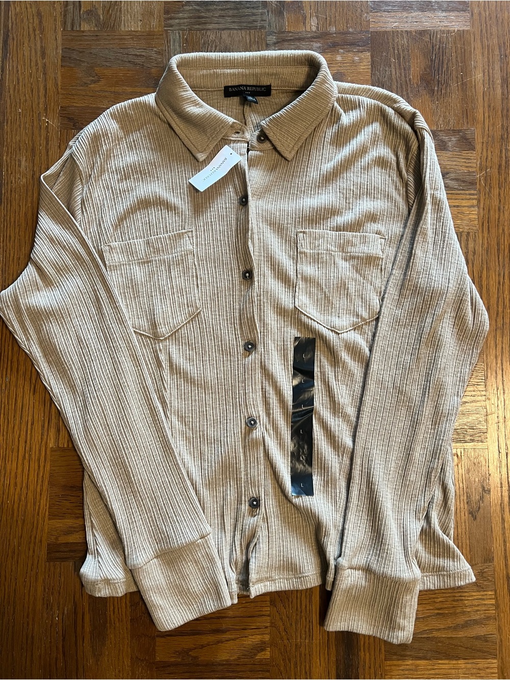 Banana Republic Ribbed Button-Down Shirt in Beige
